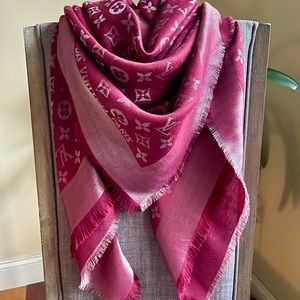Louis Vuitton Monogram Wine Red Shine Shawl
